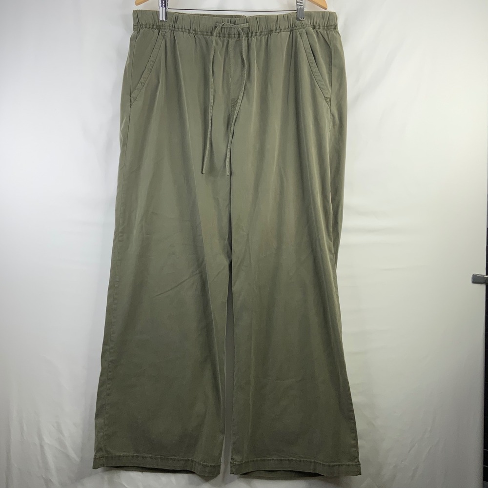 American Eagle Womens Large Olive Green Stretch Wide Leg Drawstring Pants NEW